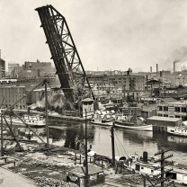 Cleveland&rsquo;s busy riverfront, south of the Superior Viaduct