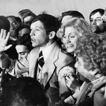 Kucinich proclaiming victory on the eve of his election as mayor in 1977
