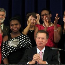 Ohio governor John Kasich at the signing of House Bill 525, legislation enabling education reform, in June 2012